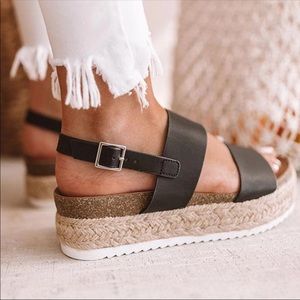 ON TREND✨ Black Platform Espadrille Leather Sandal